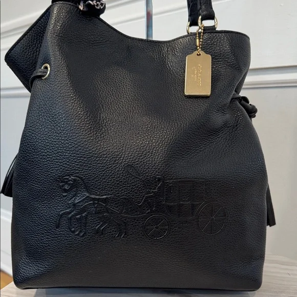 Coach Andy Black Pebbled Leather Carriage Logo Tote - Picture 5 of 17